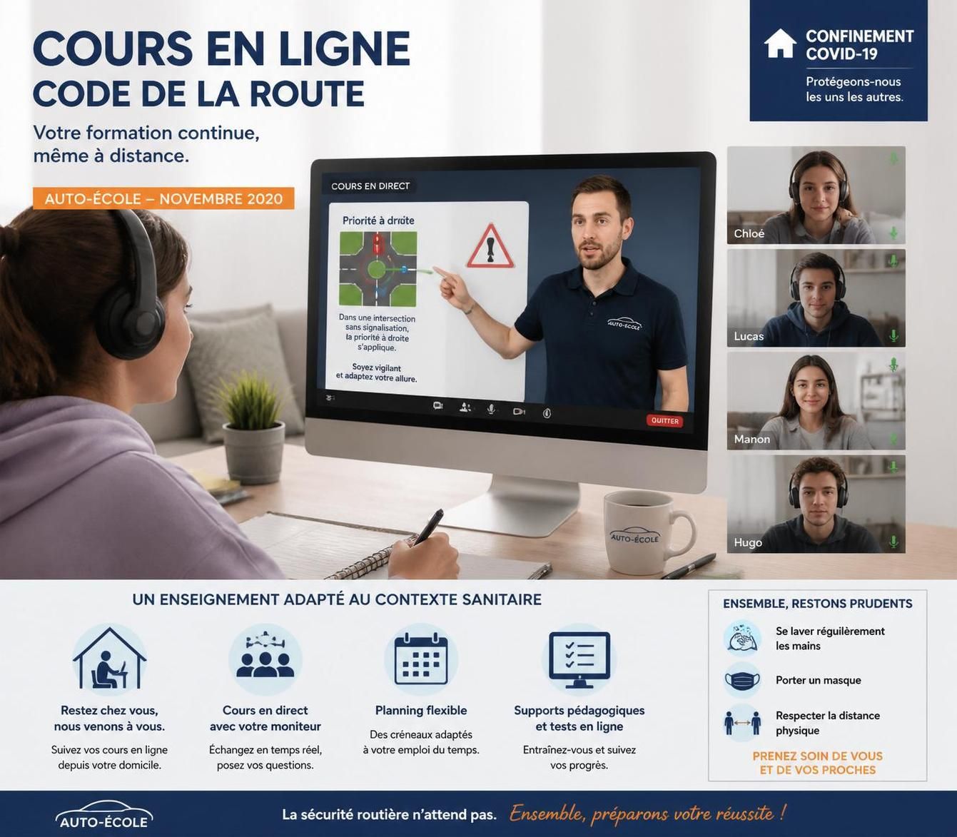 découvrez comment les auto-écoles ont adapté leurs services durant le confinement de novembre 2020 pour continuer à former les candidats malgré les restrictions sanitaires.